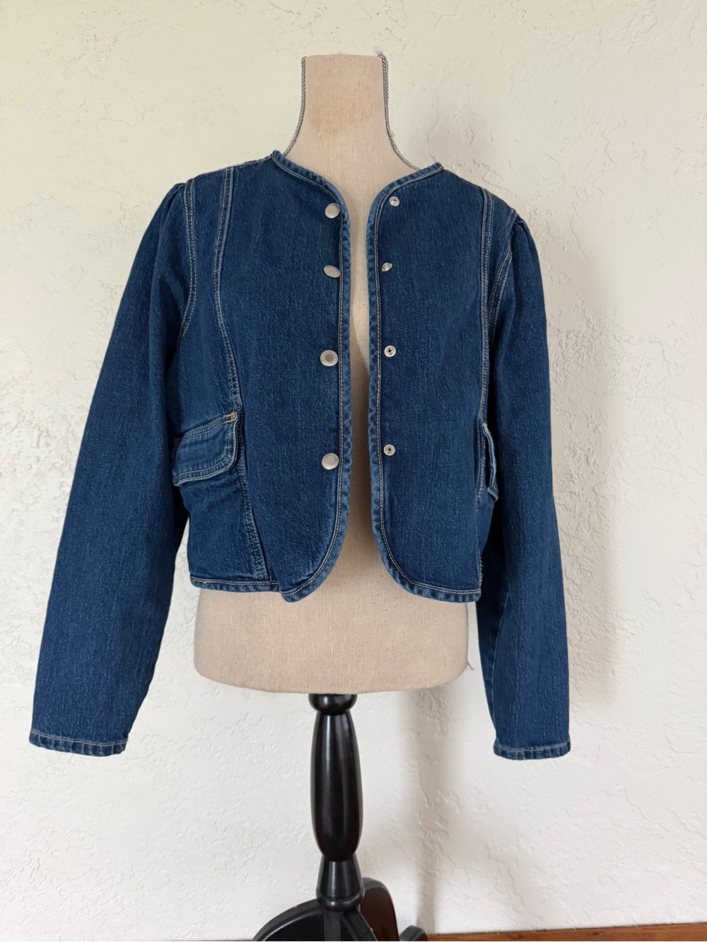 Free Assembly Women's Dark Blue Denim Crop Button-Front Jacket - XL